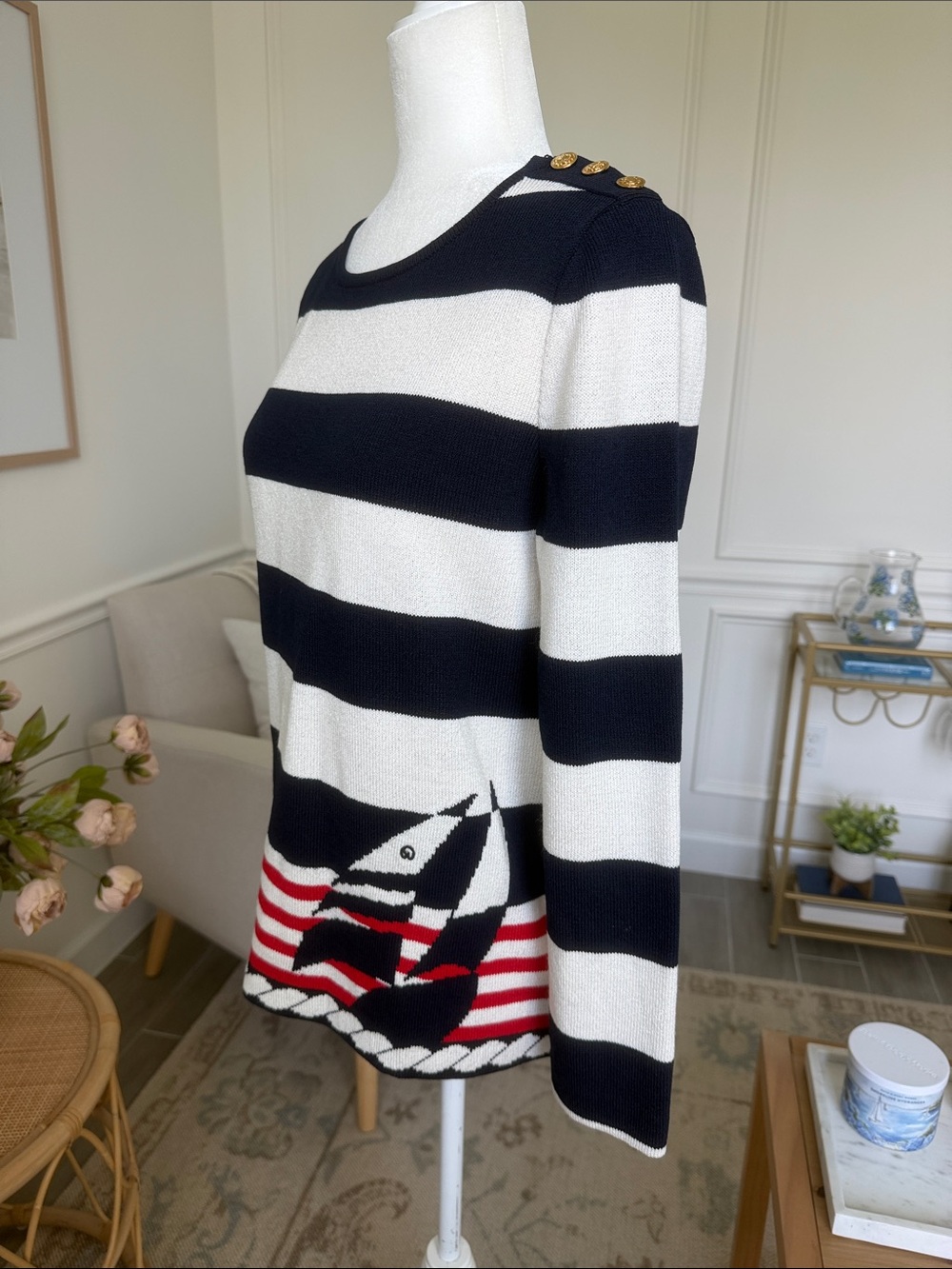 Rare Vintage 1990s St. John Sport by Marie Gray Nautical Sailboat Intarsia Sweat - Picture 7 of 14